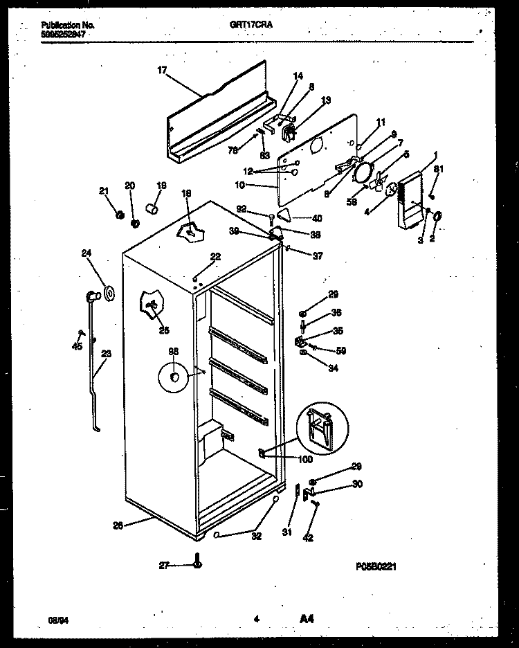 CABINET PARTS Diagram and Parts List for GRT17CRAW0  Gibson Refrigerator