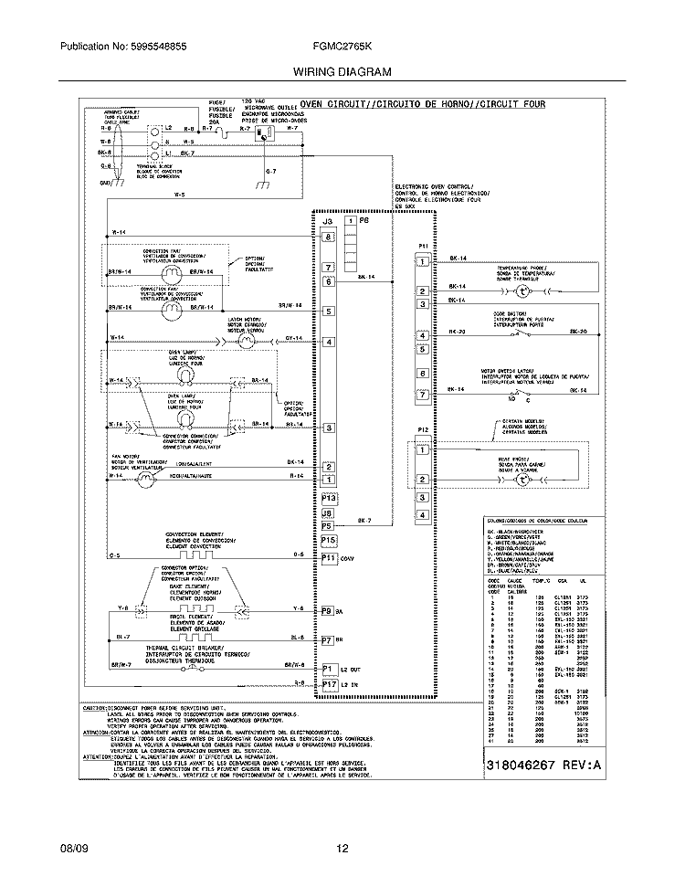 WIRING DIAGRAM Diagram and Parts List for FGMC2765KWA  Frigidaire Microwave Oven Combo