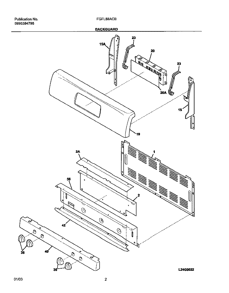 BACKGUARD Diagram and Parts List for FGFL88ACB  Frigidaire Range