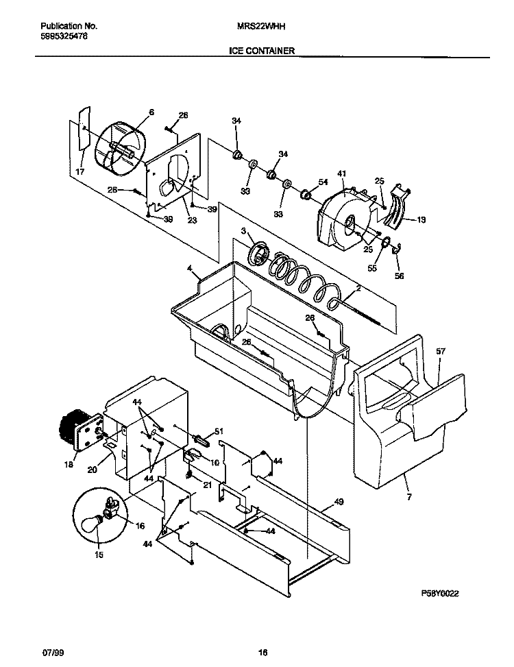 ICE CONTAINER Diagram and Parts List for MRS22WHHW0  Frigidaire Refrigerator