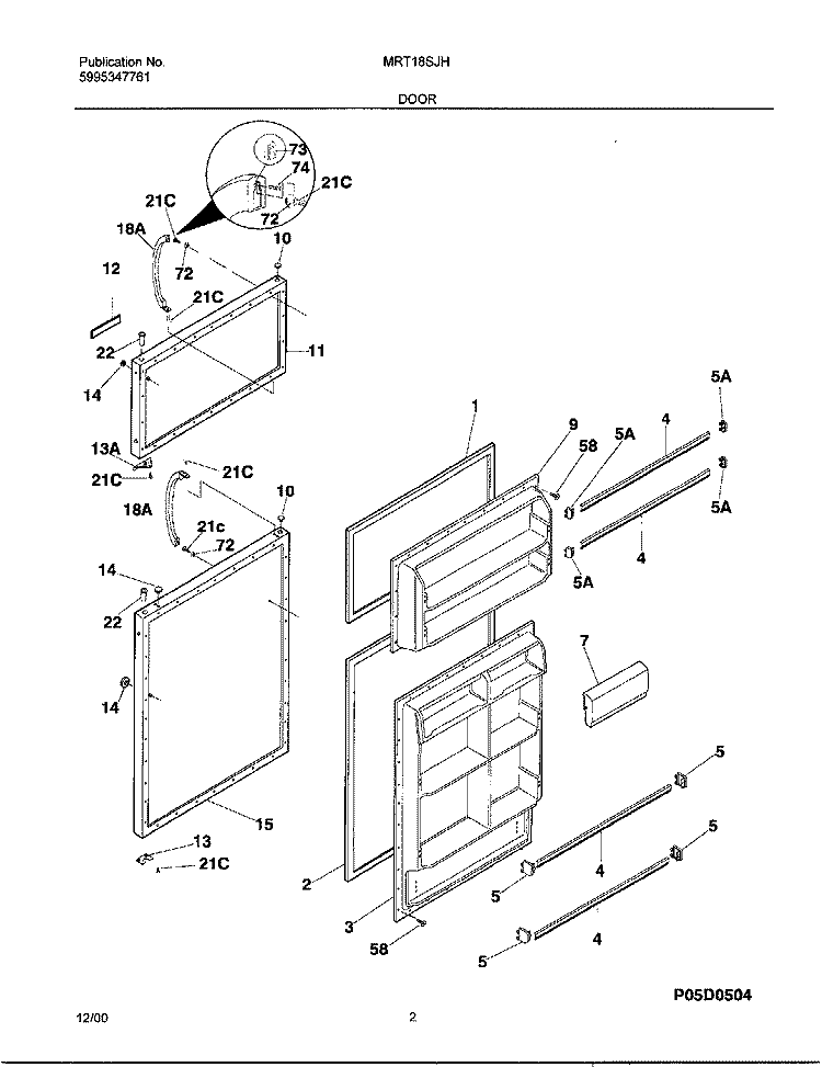 DOOR Diagram and Parts List for MRT18SJHD1  Frigidaire Refrigerator