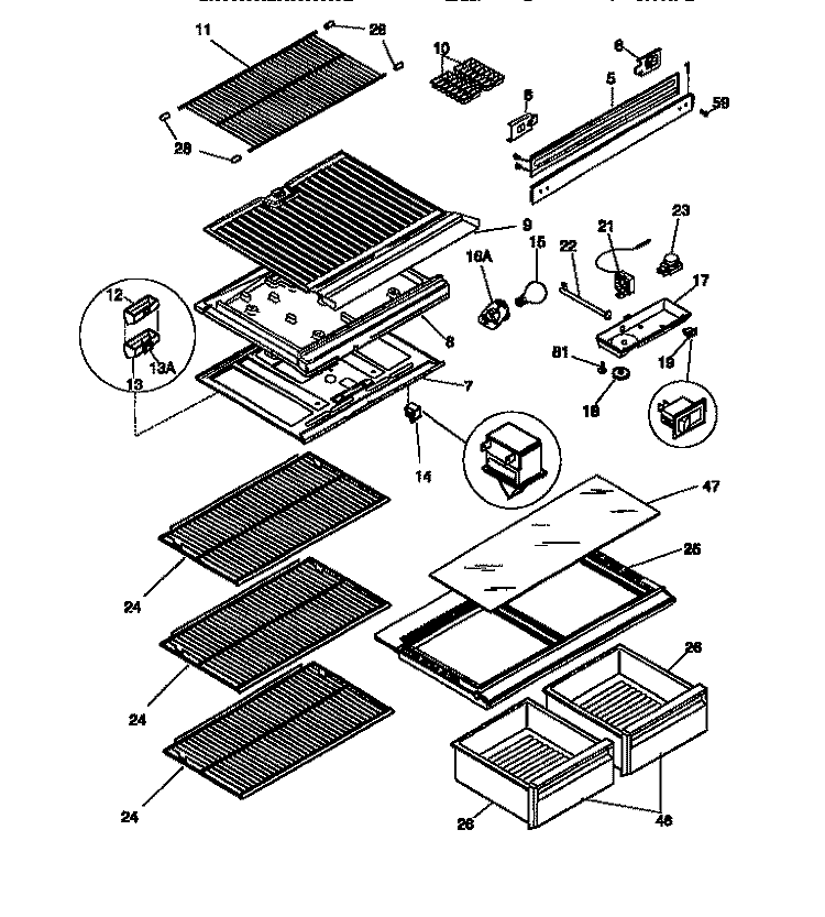 SHELVES, DIVIDERS Diagram and Parts List for PRT173MCD4  Frigidaire Refrigerator