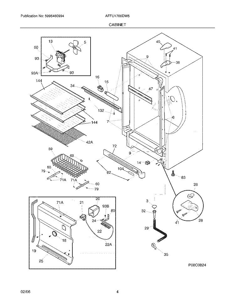 CABINET Diagram and Parts List for AFFU1766DW5  Frigidaire Freezer