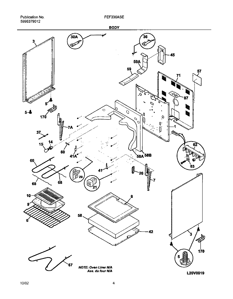 BODY Diagram and Parts List for FEF336ASE  Frigidaire Range