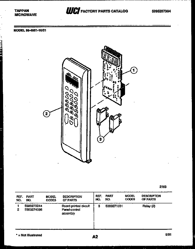 CONTROL PANEL Diagram and Parts List for 56-4851-10-01  Tappan Microwave