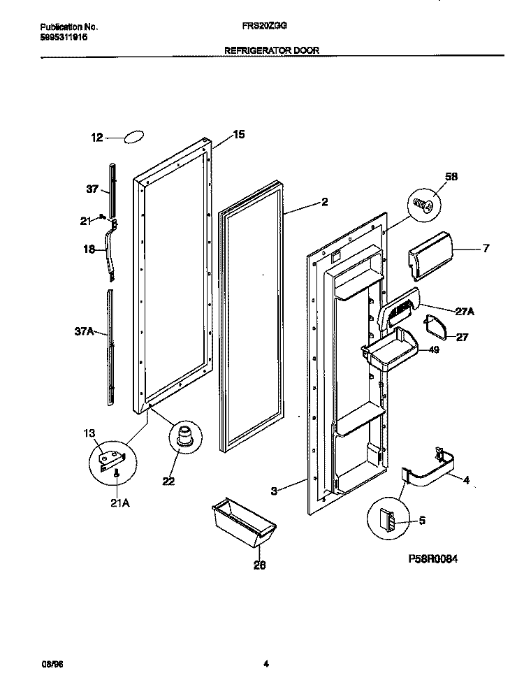 REFRIGERATOR DOOR Diagram and Parts List for FRS20ZGGD2  Frigidaire Refrigerator