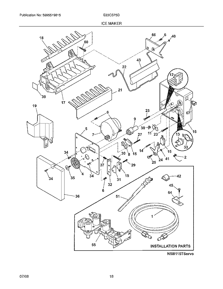 ICE MAKER Diagram and Parts List for E23CS75DSSH  Electrolux Refrigerator