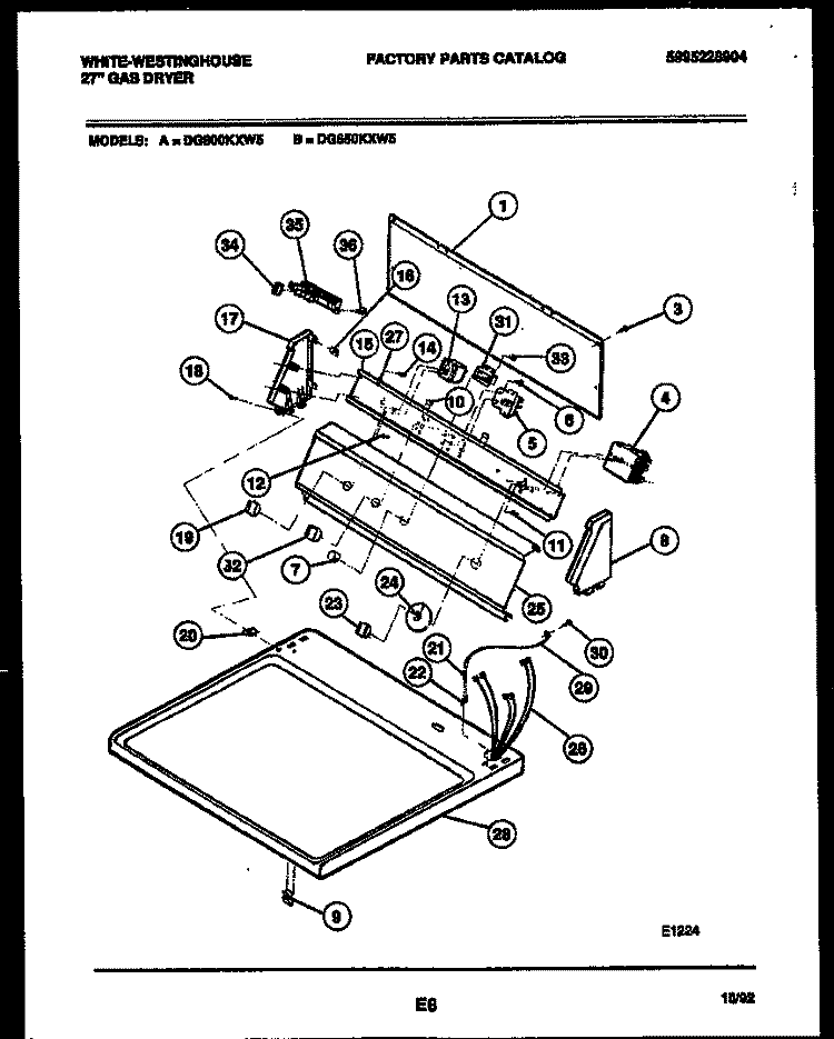 CONSOLE AND CONTROL PARTS Diagram and Parts List for DG800KXD5  Frigidaire Dryer