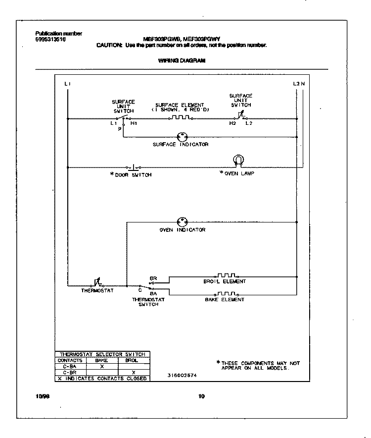 WIRING DIAGRAM Diagram and Parts List for MEF303PGWB  Frigidaire Range