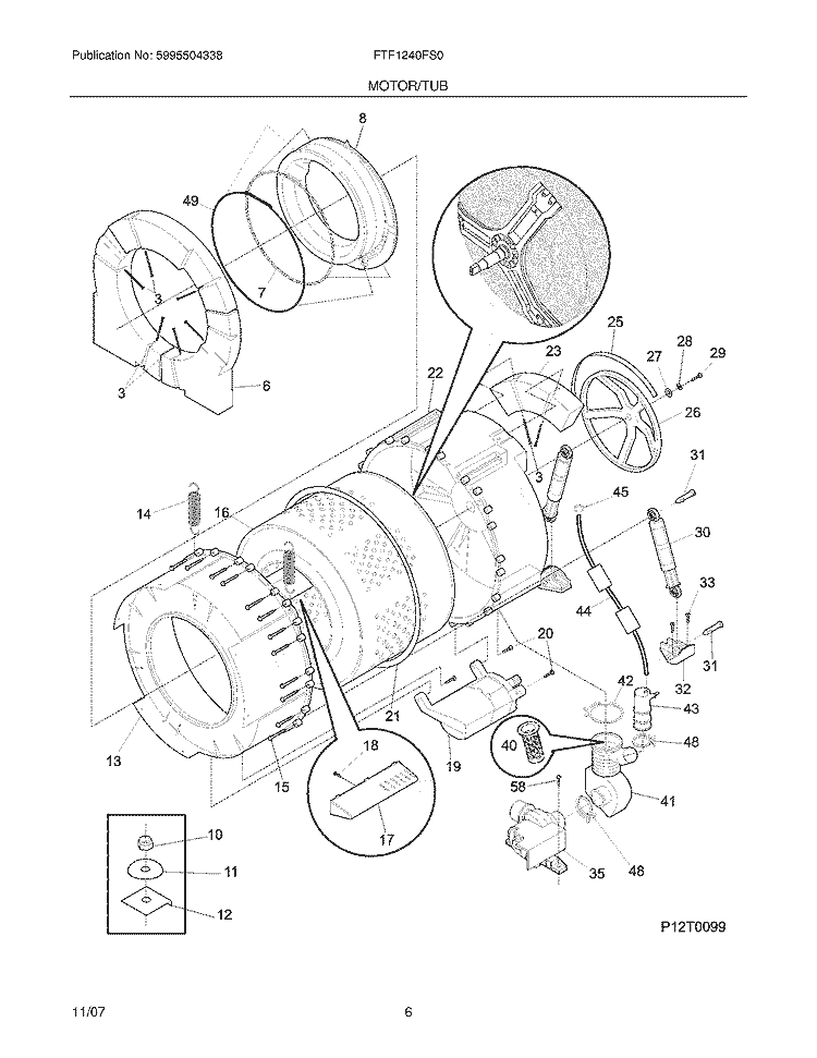 MOTOR / TUB Diagram and Parts List for FTF1240FS0  Frigidaire Washer