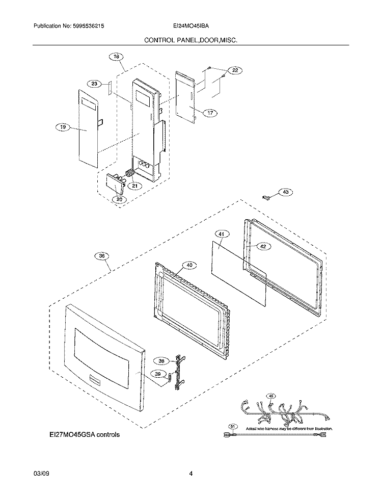 CONTROL PANEL,DOOR,MISC Diagram and Parts List for EI24MO45IBA  Electrolux Microwave