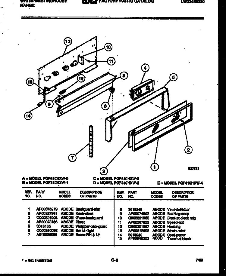 BACKGUARD Diagram and Parts List for PGF410HXW2  Frigidaire Range