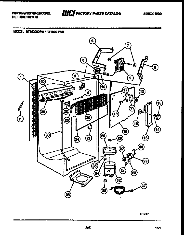 SYSTEM AND AUTOMATIC DEFROST PARTS Diagram and Parts List for RT192GCDB  Frigidaire Refrigerator