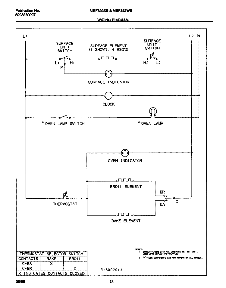 WIRING DIAGRAM Diagram and Parts List for MEF322WBSB  Frigidaire Range