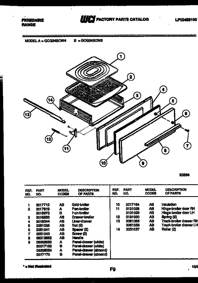 BROILER DRAWER PARTS Diagram and Parts List for GCG34BCW5  Frigidaire Range