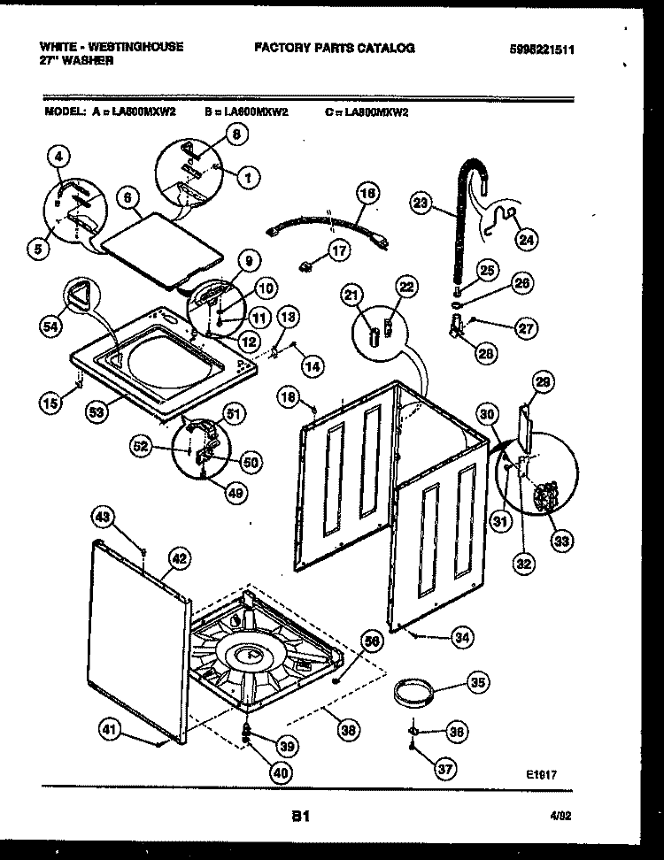 CABINET PARTS Diagram and Parts List for LA600MXH2  Frigidaire Washer