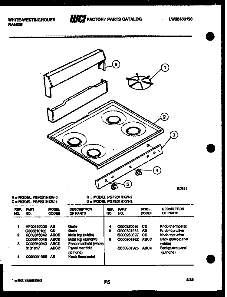 COOKTOP PARTS Diagram and Parts List for GF201HXW4  Frigidaire Range