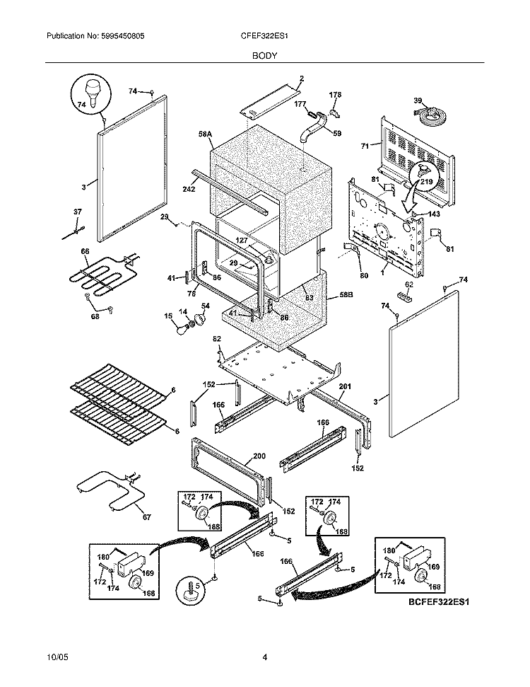 BODY Diagram and Parts List for CFEF322ES1  Frigidaire Range