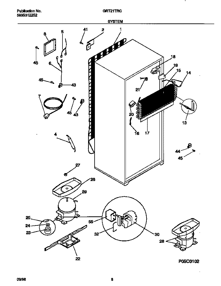 SYSTEM Diagram and Parts List for GRT21TRCW0  Gibson Refrigerator