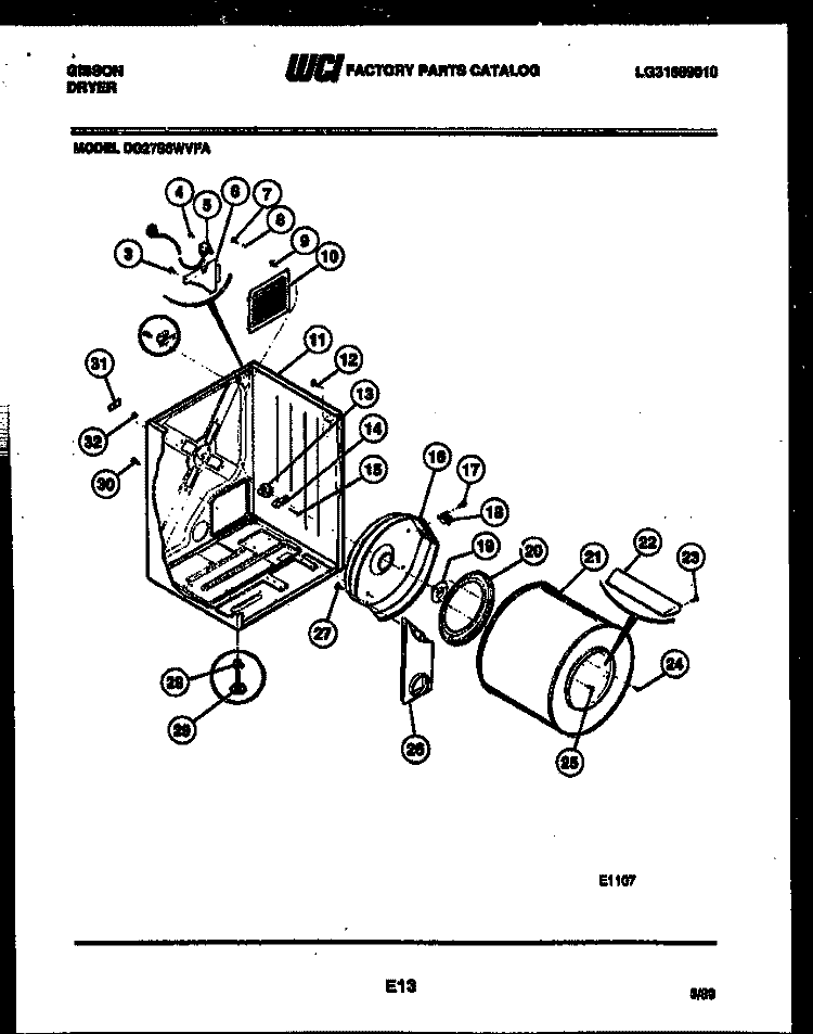 CABINET AND COMPONENT PARTS Diagram and Parts List for DG27S6DVFA  Gibson Dryer
