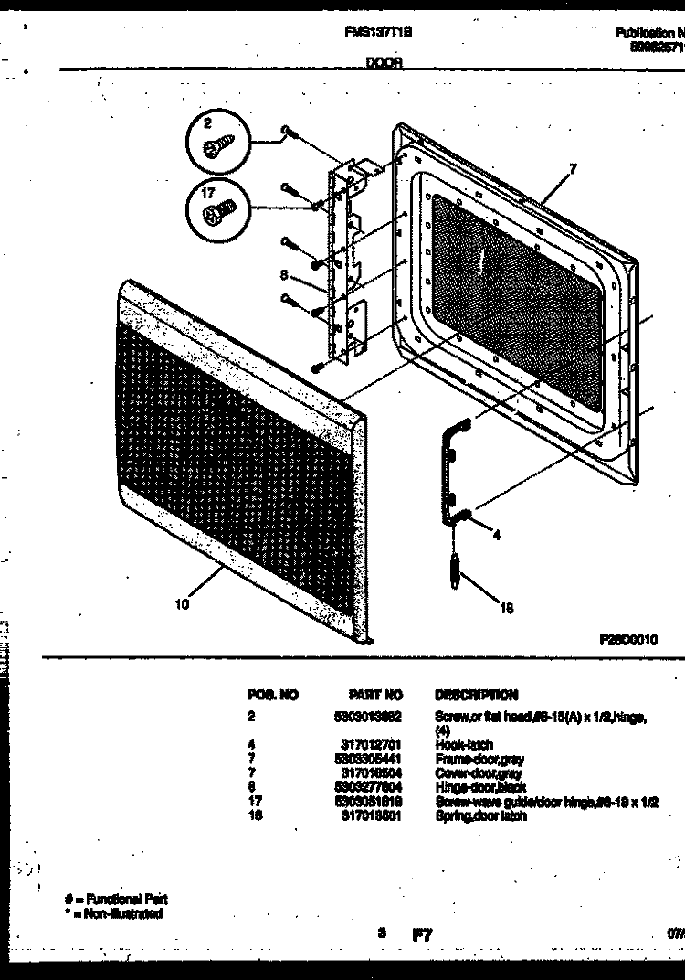 DOOR PARTS Diagram and Parts List for FMS137T1B1  Frigidaire Microwave