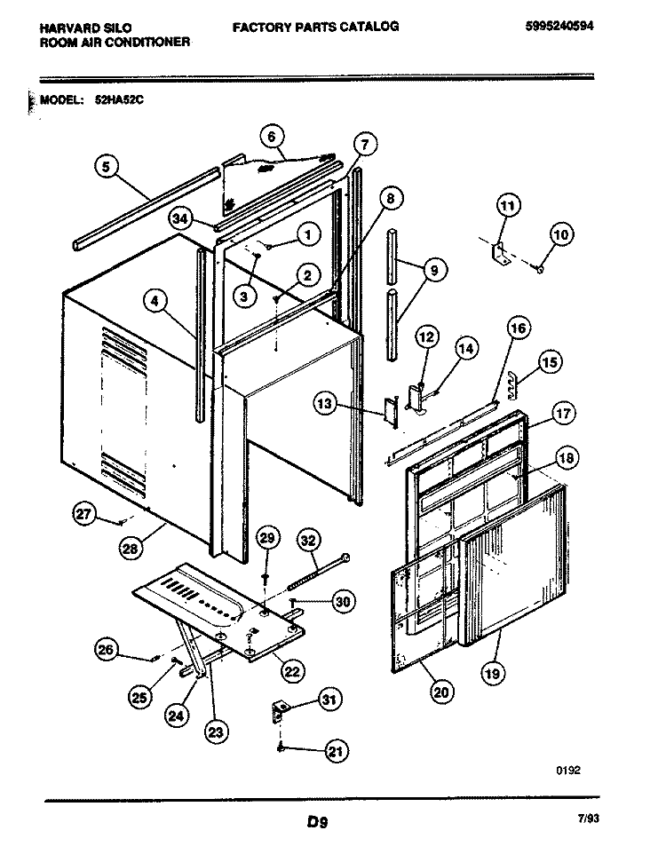 WRAPPER Diagram and Parts List for 52HA52C  Frigidaire Air Conditioner