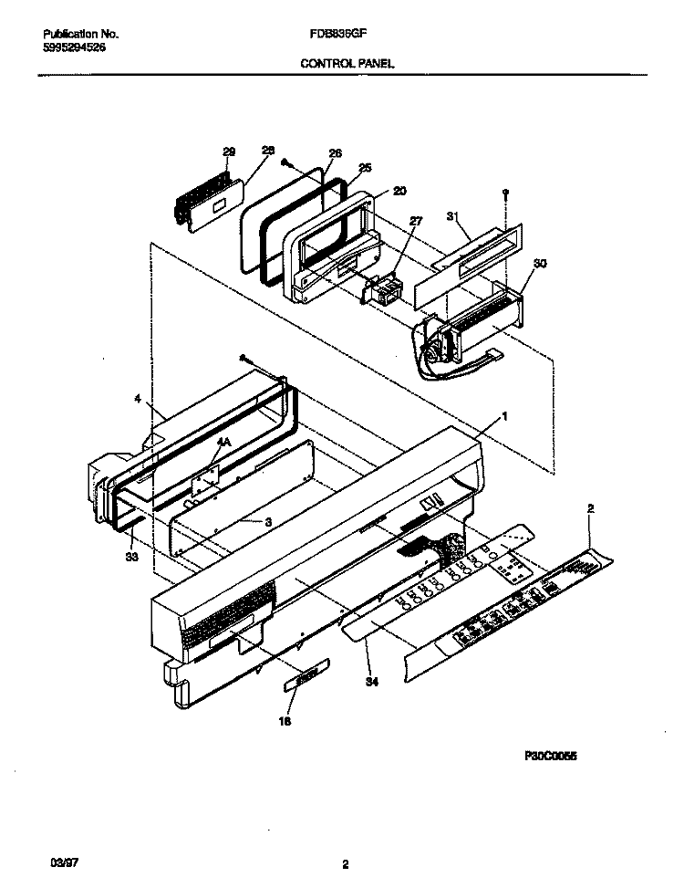 CONTROL PANEL Diagram and Parts List for FDB836GFT2  Frigidaire Dishwasher