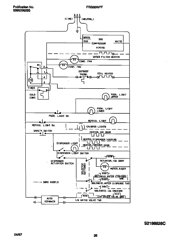 WIRING DIAGRAM Diagram and Parts List for FRS26WPFD0  Frigidaire Refrigerator