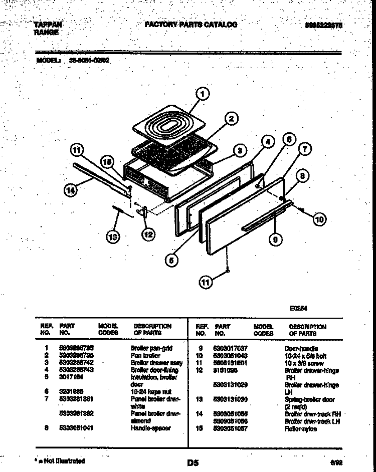 BROILER DRAWER PARTS Diagram and Parts List for 36-3061-00-02  Tappan Range