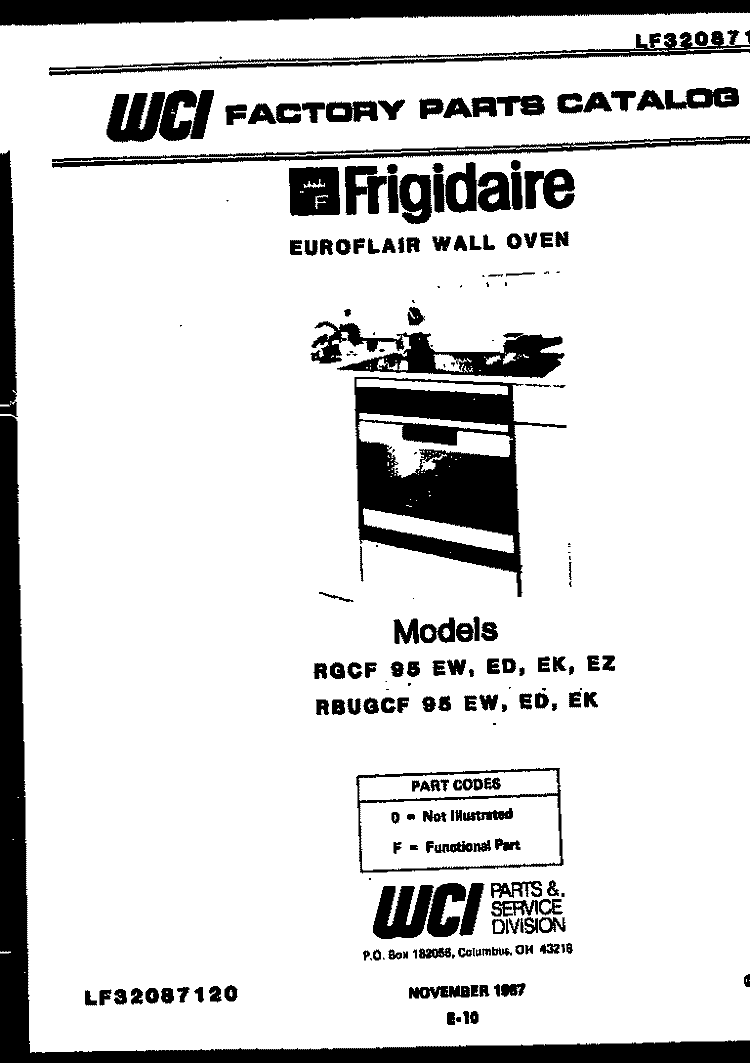 COVER Diagram and Parts List for RGCF95EZ  Frigidaire Wall Oven