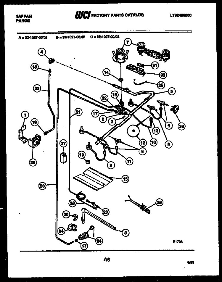 BURNER, MANIFOLD AND GAS CONTROL Diagram and Parts List for 32-1027-23-03  Tappan Range