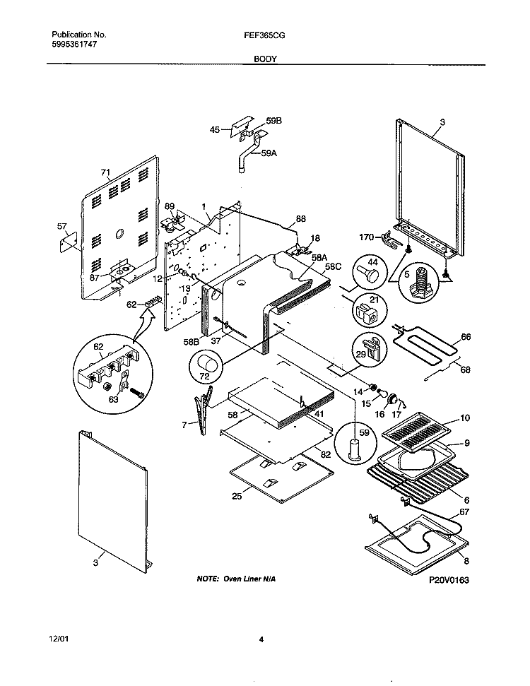 BODY Diagram and Parts List for FEF365CGSE  Frigidaire Range