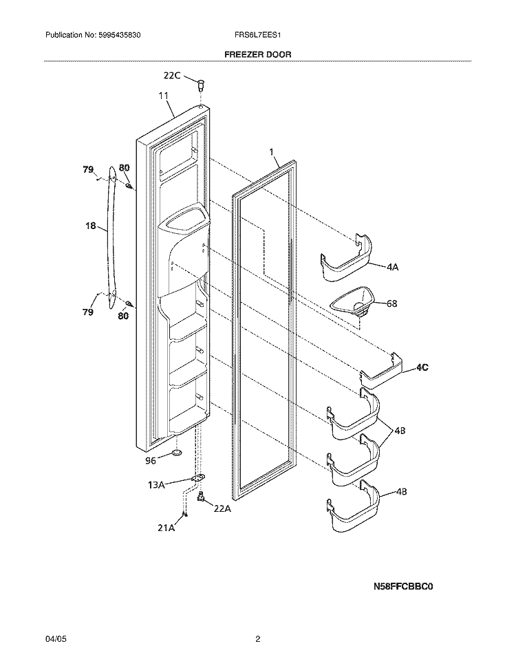 FREEZER DOOR Diagram and Parts List for FRS6L7EES1  Frigidaire Refrigerator