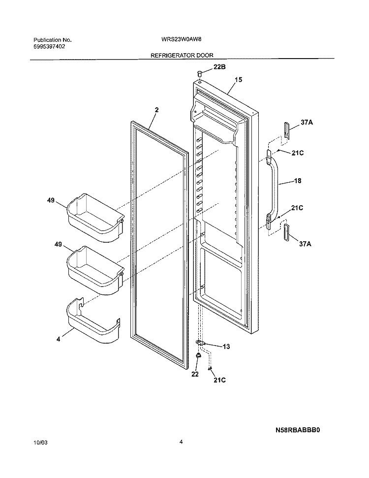 REFRIGERATOR DOOR Diagram and Parts List for WRS23W0AW8  Westinghouse Refrigerator