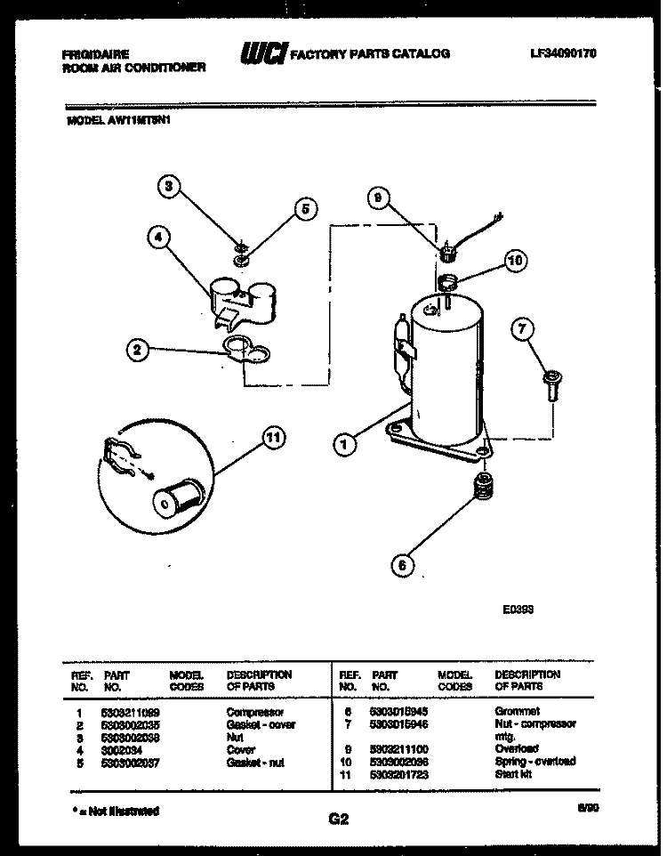 COMPRESSOR PARTS Diagram and Parts List for AW11MT5N1  Frigidaire Air Conditioner
