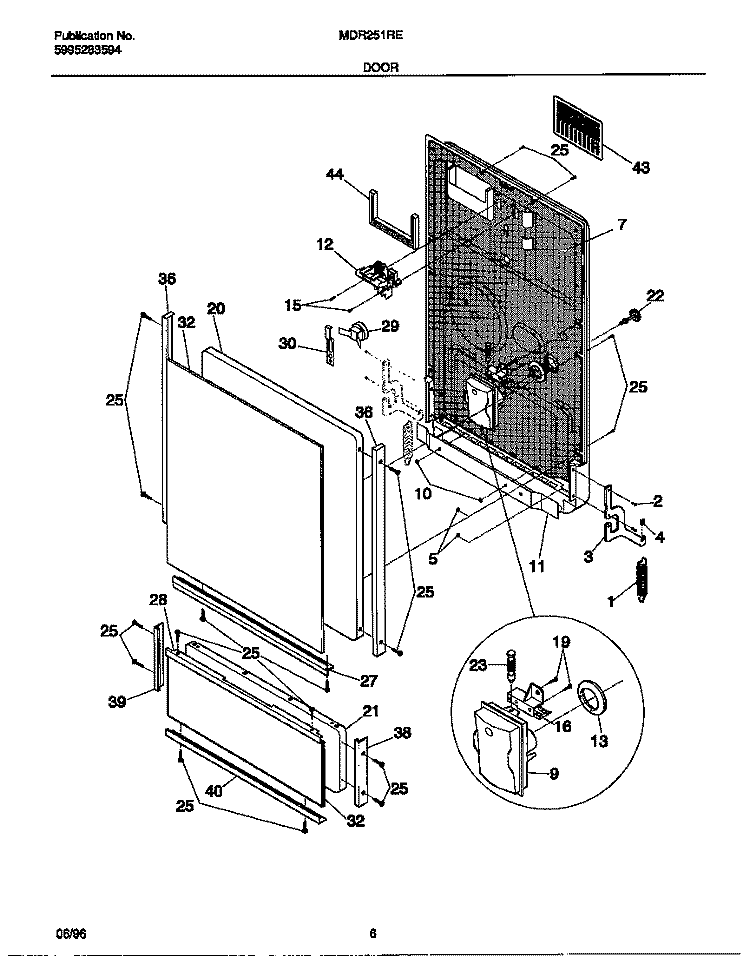 DOOR Diagram and Parts List for MDR251RER0  Frigidaire Dishwasher