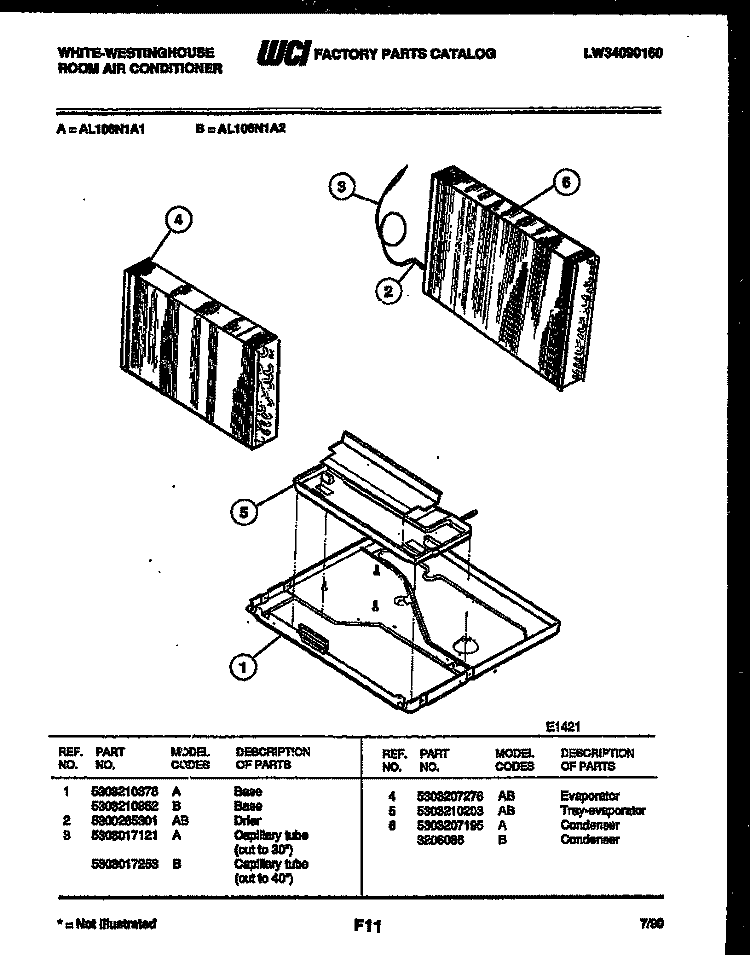 UNIT PARTS Diagram and Parts List for AL106N1A1  Frigidaire Air Conditioner