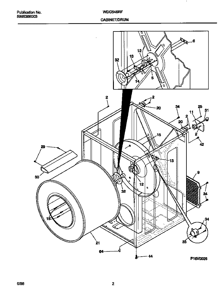 CABINET / DRUM Diagram and Parts List for WDG546RFS0  Frigidaire Dryer
