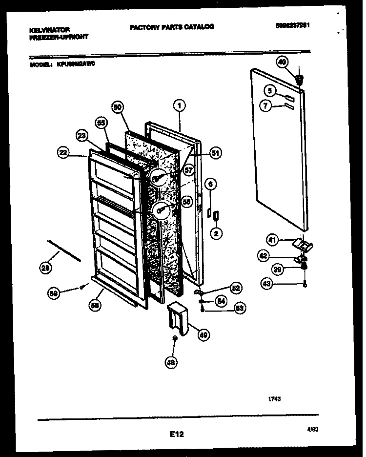 DOOR PARTS Diagram and Parts List for KFU09M2AW0  Kelvinator Freezer