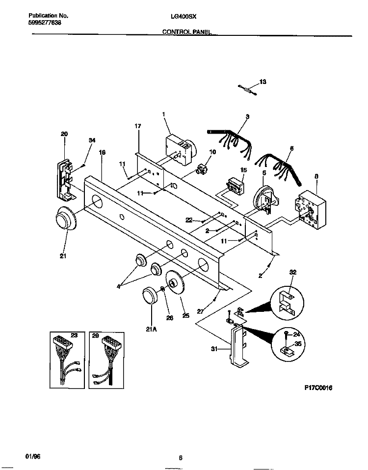 CONTROL PANEL Diagram and Parts List for LG400SXW3  Frigidaire Washer Dryer Combo