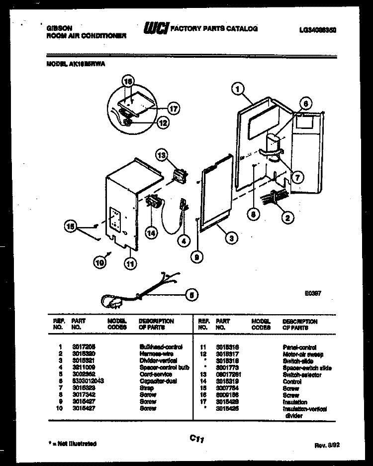 ELECTRICAL PARTS Diagram and Parts List for AK18E5RWA  Gibson Air Conditioner