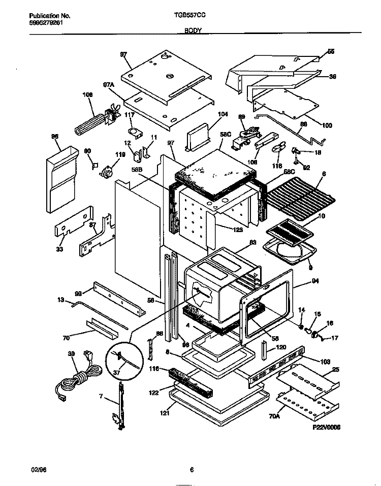 BODY Diagram and Parts List for TGB557CCS2  Tappan Wall Oven