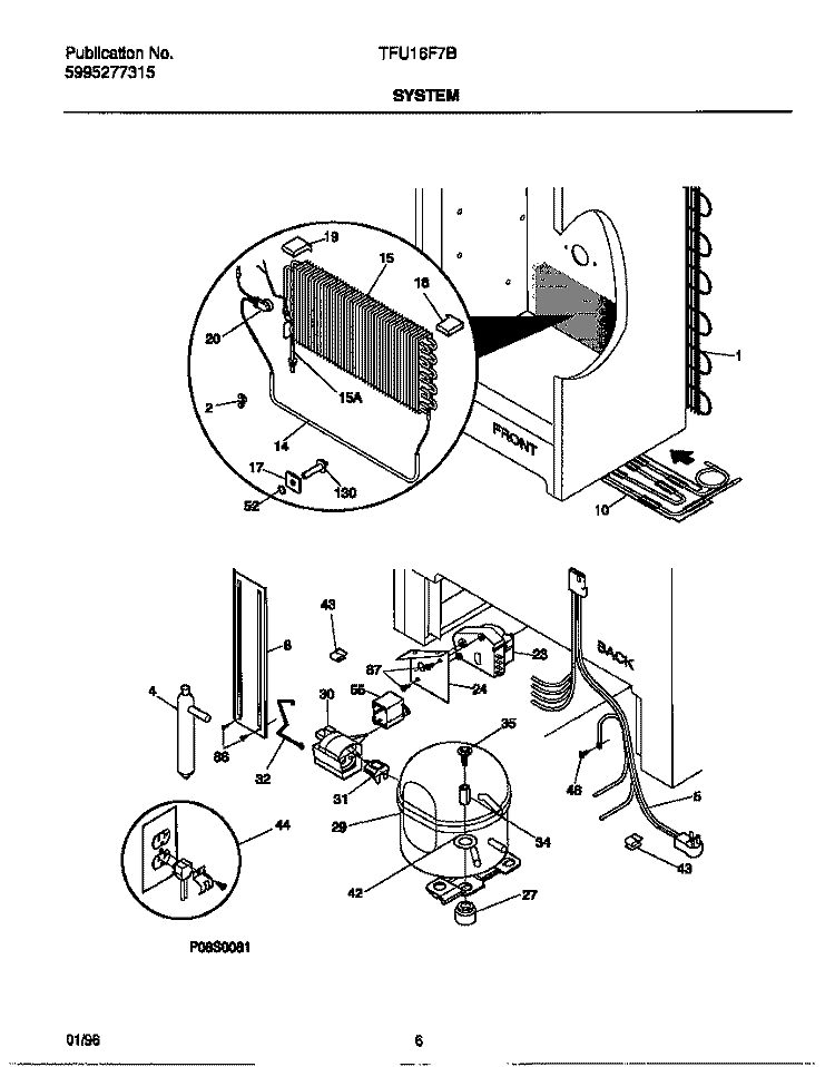 SYSTEM Diagram and Parts List for TFU16F7BW2  Tappan Freezer