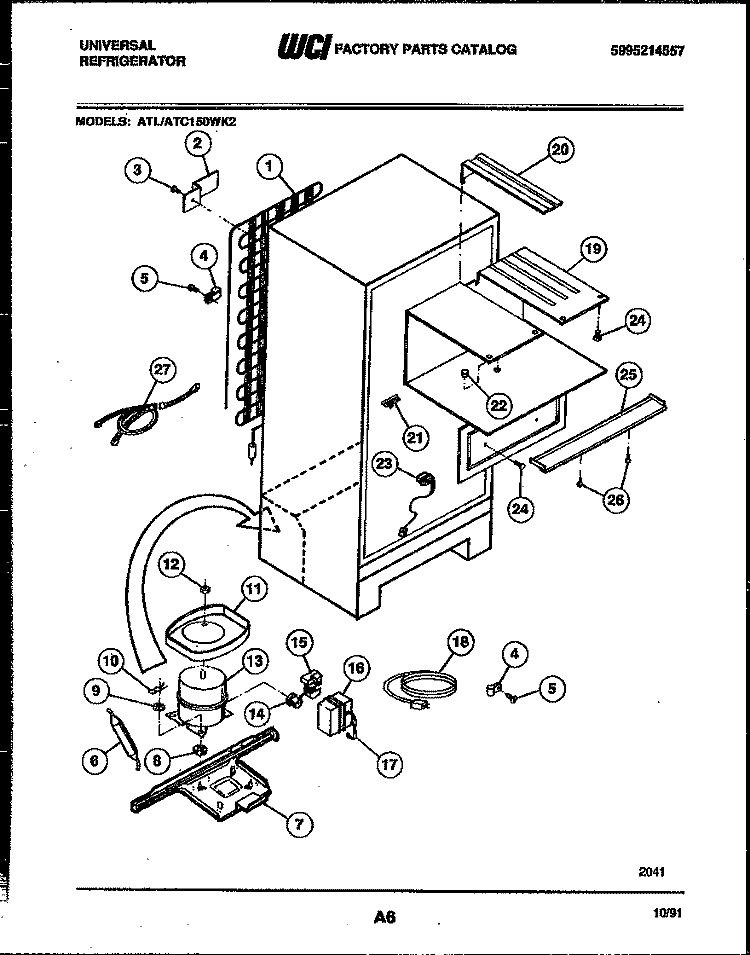 SYSTEM AND AUTOMATIC DEFROST PARTS Diagram and Parts List for ATC150WKW2  Frigidaire Refrigerator