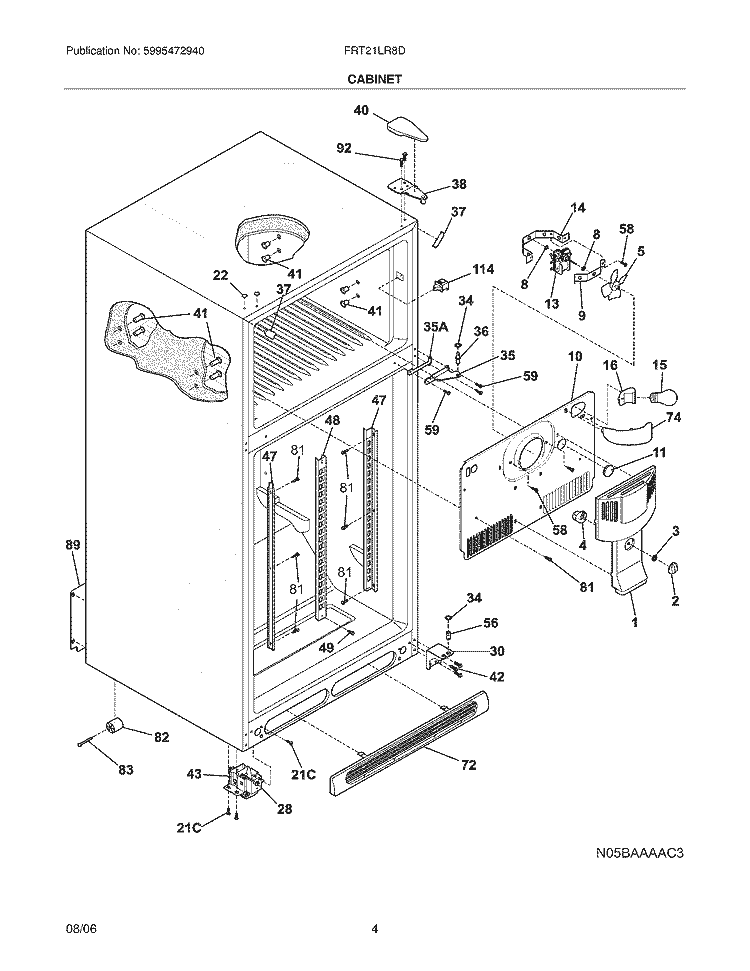 CABINET Diagram and Parts List for FRT21LR8DKA  Frigidaire Refrigerator