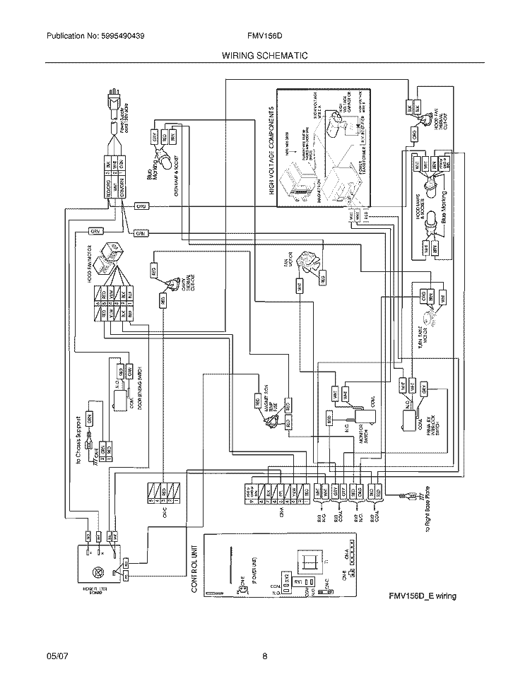 WIRING SCHEMATIC Diagram and Parts List for FMV156DSE  Frigidaire Microwave
