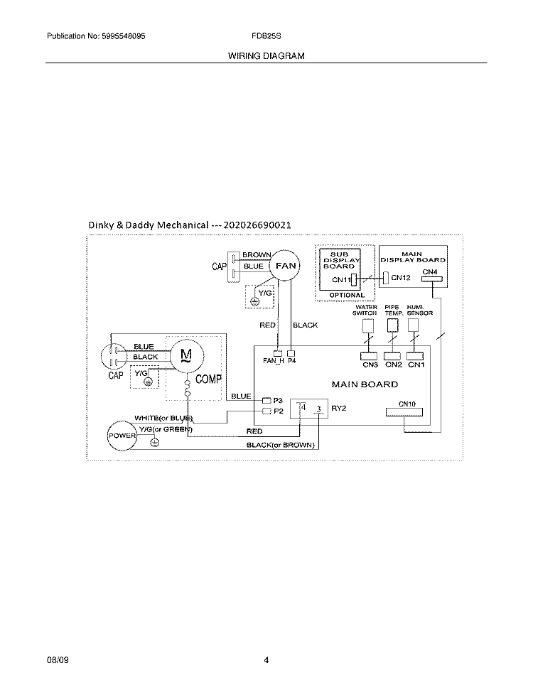 WIRING DIAGRAM Diagram and Parts List for FDB25S1B  Frigidaire Dehumidifier
