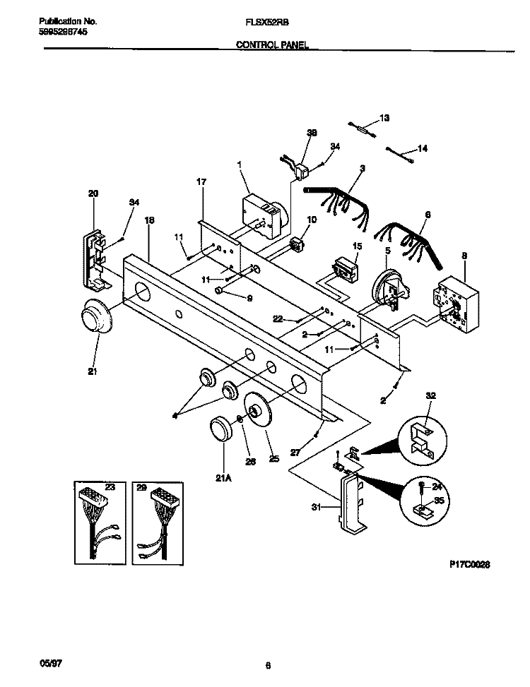 CONTROL PANEL Diagram and Parts List for FLXE52RBT5  Frigidaire Washer Dryer Combo