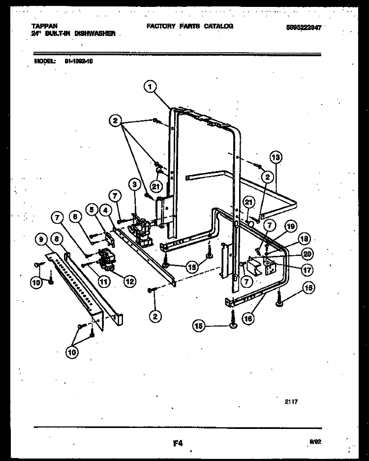 POWER DRY AND MOTOR PARTS Diagram and Parts List for 61-1092-10-00  Tappan Dishwasher