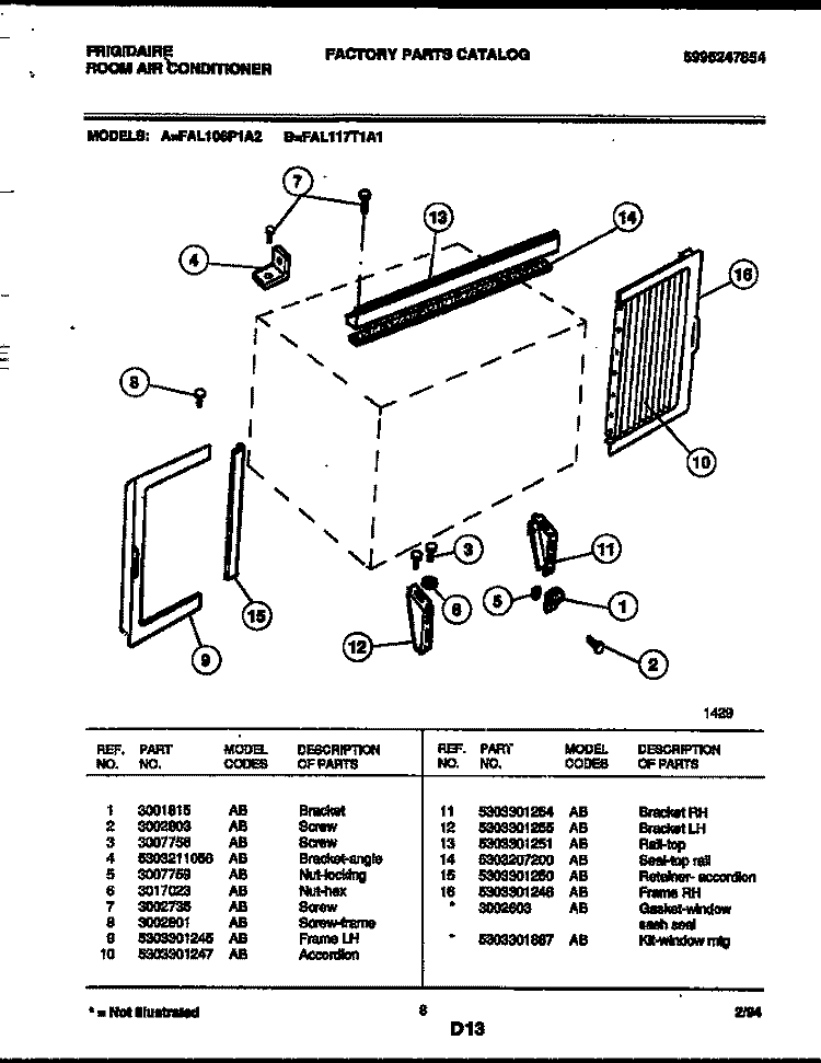 WINDOW MOUNTING PARTS Diagram and Parts List for FAL117T1A1  Frigidaire Air Conditioner